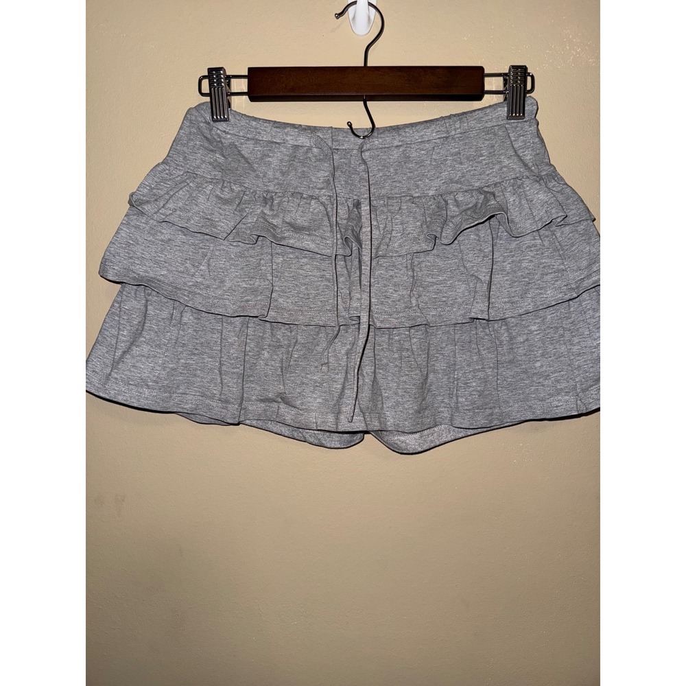 Coquette Heather Gray Ruffled Tiered Skort Mini Skirt with Shorts Medium Y2K